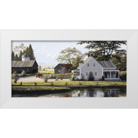 The Red Tractor White Modern Wood Framed Art Print by Saunders, Bill