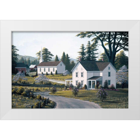 Apple Blossom Time White Modern Wood Framed Art Print by Saunders, Bill
