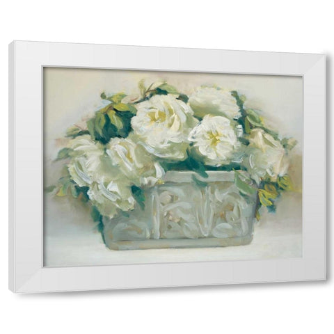White Roses in Planter White Modern Wood Framed Art Print by Dern, Andrea