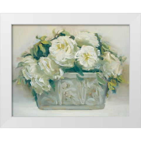 White Roses in Planter White Modern Wood Framed Art Print by Dern, Andrea