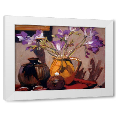 Freesia Floral White Modern Wood Framed Art Print by Craig, Philip