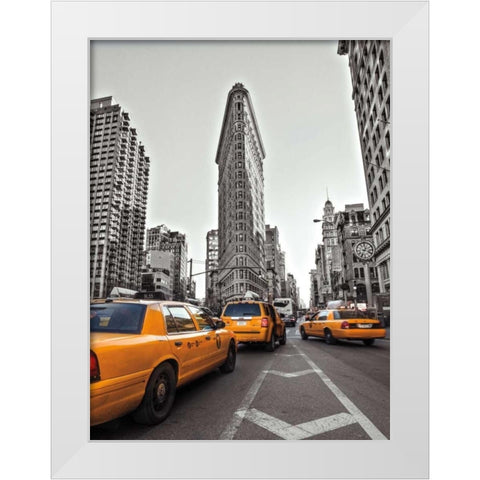 New York Taxis White Modern Wood Framed Art Print by Frank, Assaf