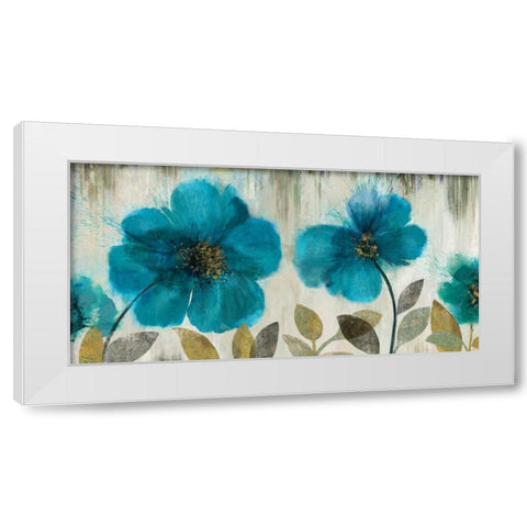 Teal Flowers White Modern Wood Framed Art Print by Jensen, Asia