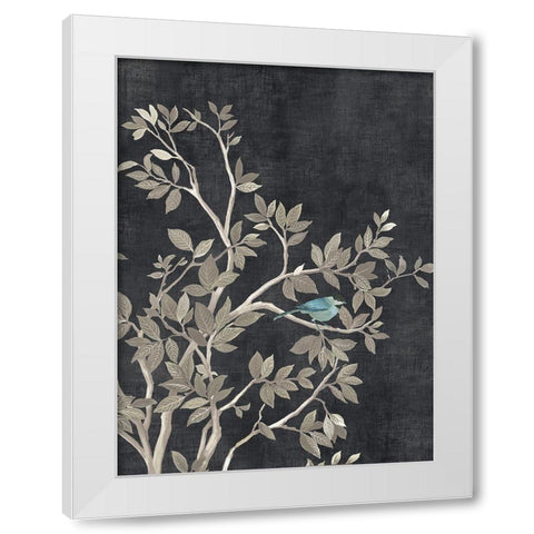 Blue Parakeet Tree I White Modern Wood Framed Art Print by Pearce, Allison