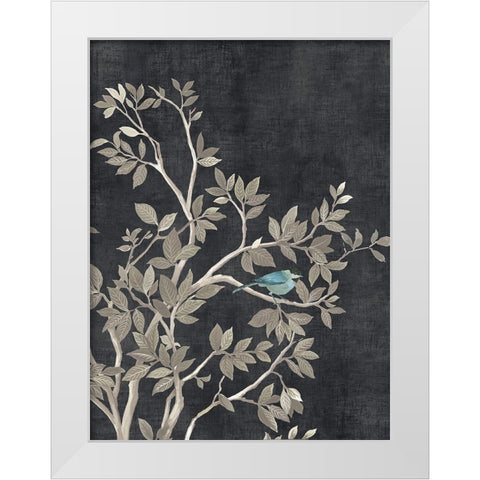 Blue Parakeet Tree I White Modern Wood Framed Art Print by Pearce, Allison