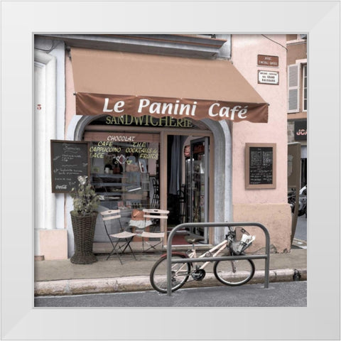 Le Panini Cafe White Modern Wood Framed Art Print by Blaustein, Alan