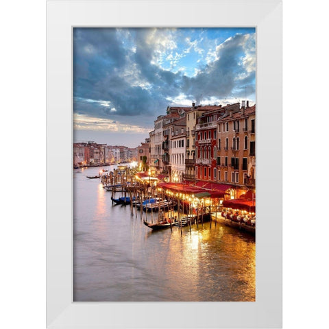 Grande Canal Vista At Dusk #1 White Modern Wood Framed Art Print by Blaustein, Alan
