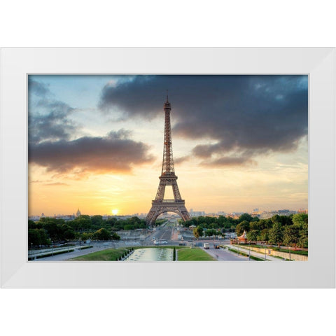 Eiffel Tower Sunset White Modern Wood Framed Art Print by Blaustein, Alan