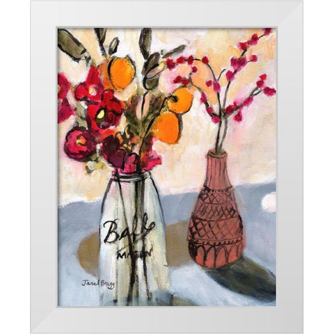 Still Life with Mason Jar and Flowers White Modern Wood Framed Art Print by Bragg, Janel