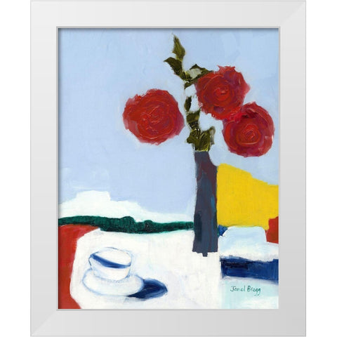 Rose and Teacup White Modern Wood Framed Art Print by Bragg, Janel