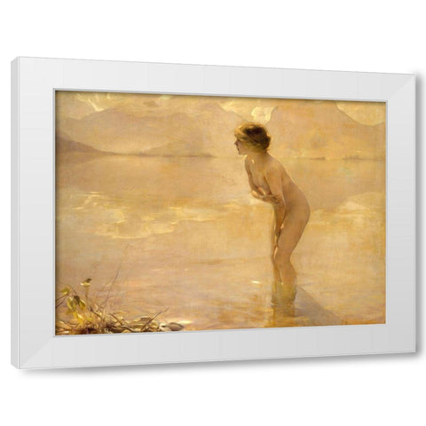 September Morn White Modern Wood Framed Art Print by Chabas, Paul