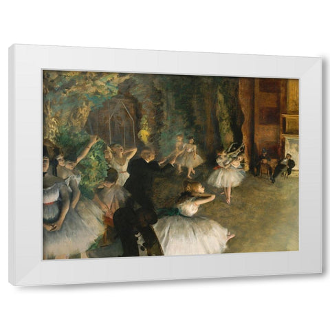 The Rehearsal of the Ballet Onstage White Modern Wood Framed Art Print by Degas, Edgar