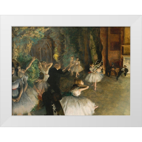 The Rehearsal of the Ballet Onstage White Modern Wood Framed Art Print by Degas, Edgar