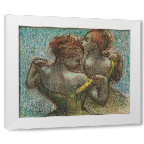 Two Dancers, Half-Length White Modern Wood Framed Art Print by Degas, Edgar