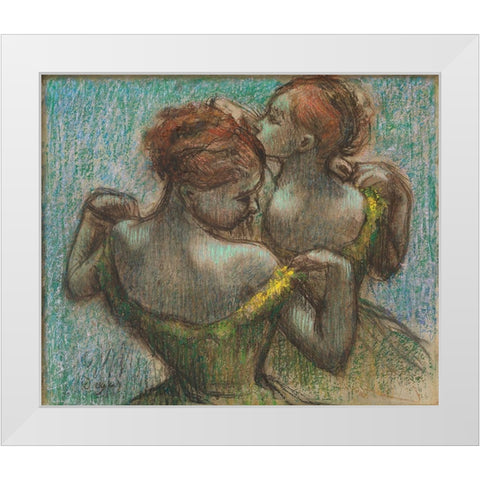 Two Dancers, Half-Length White Modern Wood Framed Art Print by Degas, Edgar