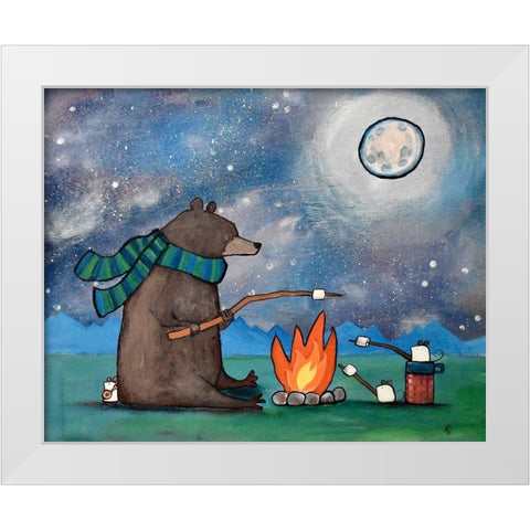 Camping Bear Mouse White Modern Wood Framed Art Print by Doss, Andrea