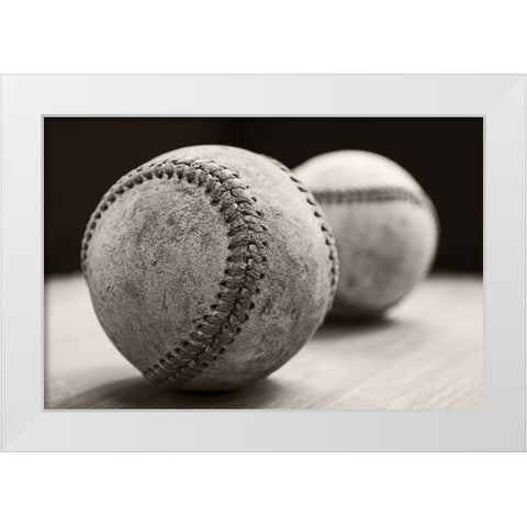 Old Baseballs White Modern Wood Framed Art Print by Fielding, Edward M.