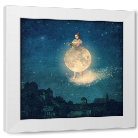 Shhh Lady Night is Coming White Modern Wood Framed Art Print by Flores, Paula Belle