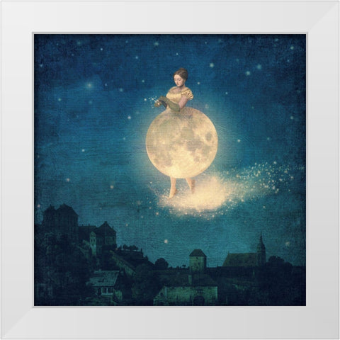Shhh Lady Night is Coming White Modern Wood Framed Art Print by Flores, Paula Belle