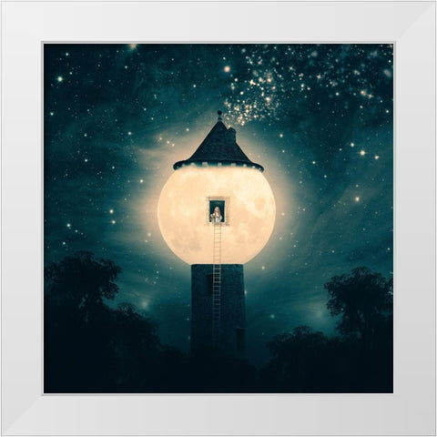 The Moon Tower White Modern Wood Framed Art Print by Flores, Paula Belle