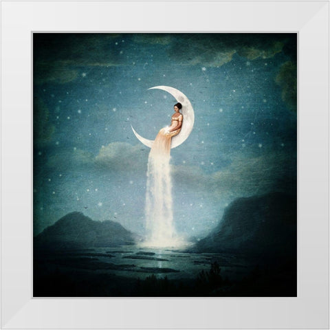Moon River Lady White Modern Wood Framed Art Print by Flores, Paula Belle