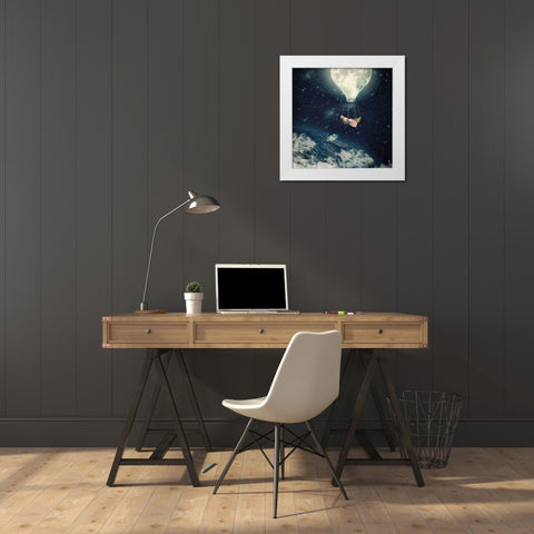 The Moon Carries Me Away White Modern Wood Framed Art Print by Flores, Paula Belle