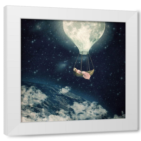 The Moon Carries Me Away White Modern Wood Framed Art Print by Flores, Paula Belle