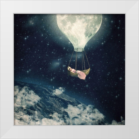 The Moon Carries Me Away White Modern Wood Framed Art Print by Flores, Paula Belle