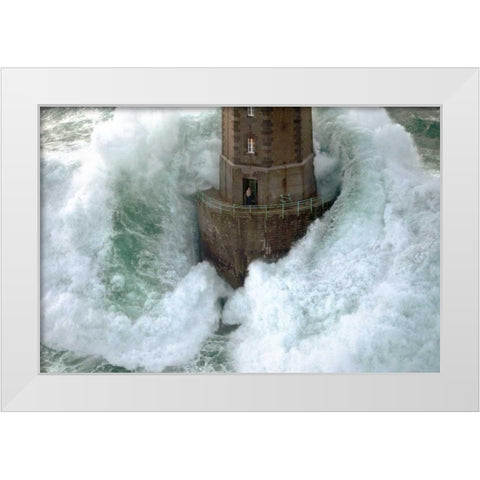 Phares dans la Tempete La Jument White Modern Wood Framed Art Print by Guichard, Jean