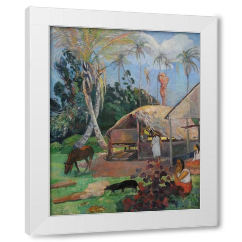 The Black Pigs White Modern Wood Framed Art Print by Gauguin, Paul