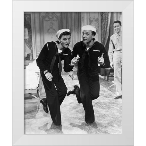 Anchors Aweigh 1945 with Frank Sinatra and Gene Kelly White Modern Wood Framed Art Print by Unknown
