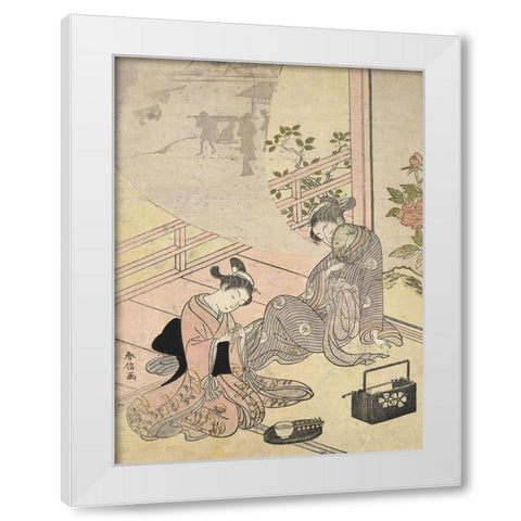 Cortesan Dreaming White Modern Wood Framed Art Print by Harunobu, Suzuki