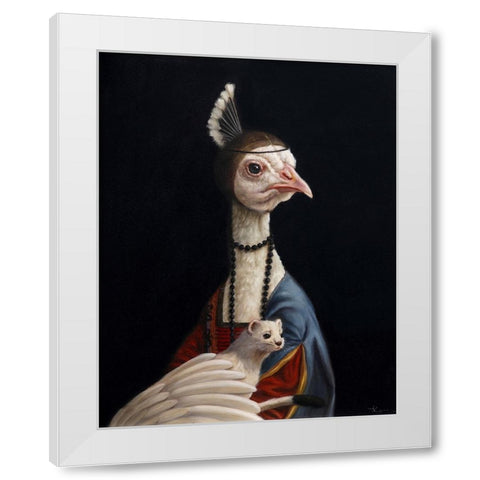 Peacock with Ermine White Modern Wood Framed Art Print by Heffernan, Lucia
