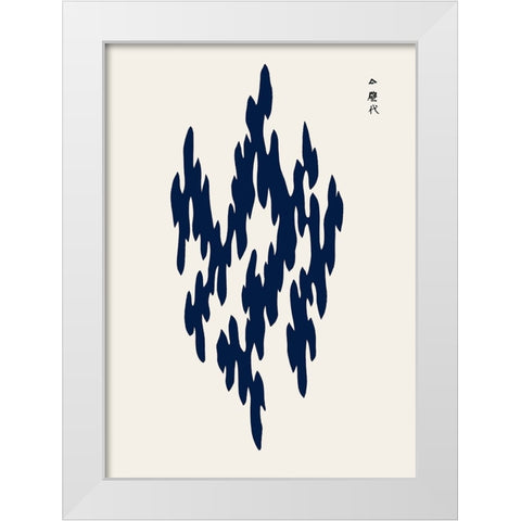 Blue Woodblock III White Modern Wood Framed Art Print by Incado