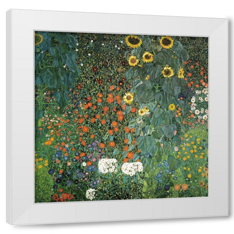 Farm Garden with Sunflowers, 1906 White Modern Wood Framed Art Print by Klimt, Gustav