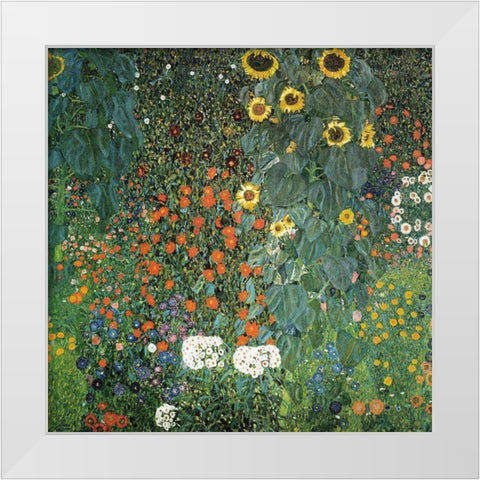 Farm Garden with Sunflowers, 1906 White Modern Wood Framed Art Print by Klimt, Gustav