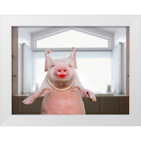 Lipstick On A Pig White Modern Wood Framed Art Print by Lund Roeser