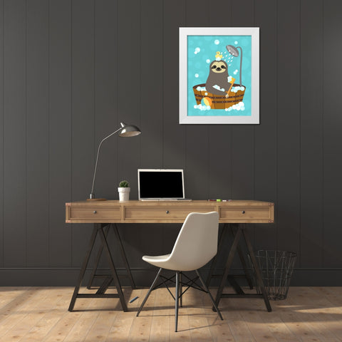 Bathing Sloth White Modern Wood Framed Art Print by Lee, Nancy