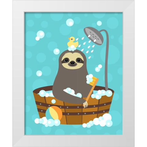 Bathing Sloth White Modern Wood Framed Art Print by Lee, Nancy