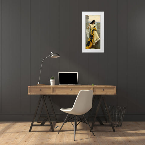 Stitching the Standard, 1911 White Modern Wood Framed Art Print by Leighton, Edmund Blair