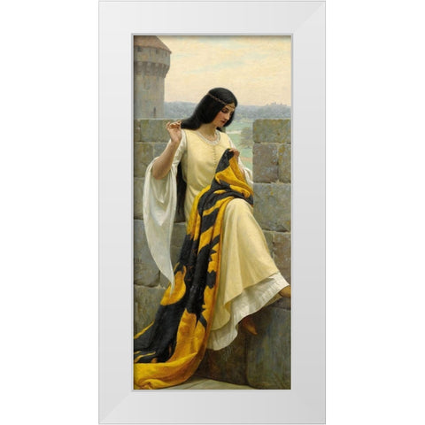 Stitching the Standard, 1911 White Modern Wood Framed Art Print by Leighton, Edmund Blair