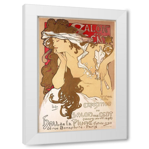 Salon des Cent 20th Exhibition White Modern Wood Framed Art Print by Mucha, Alphonse