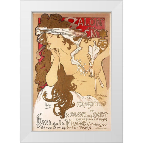 Salon des Cent 20th Exhibition White Modern Wood Framed Art Print by Mucha, Alphonse