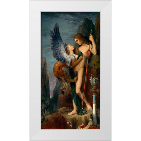 Oedipus and the Sphinx, 1864 White Modern Wood Framed Art Print by Moreau, Gustave