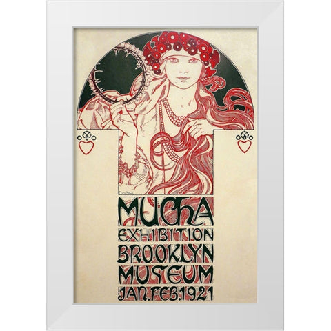 Mucha Exhibition, Brooklyn Museum, 1920 White Modern Wood Framed Art Print by Mucha, Alphonse