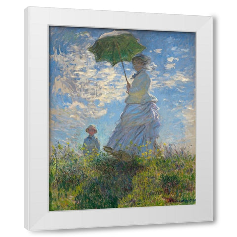 Woman with a Parasol - Madame Monet and Her Son, 1875 White Modern Wood Framed Art Print by Monet, Claude