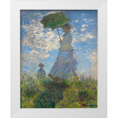 Woman with a Parasol - Madame Monet and Her Son, 1875 White Modern Wood Framed Art Print by Monet, Claude