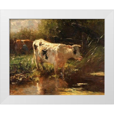 Cow beside a Ditch, c. 1885-1895 White Modern Wood Framed Art Print by Maris, Willem