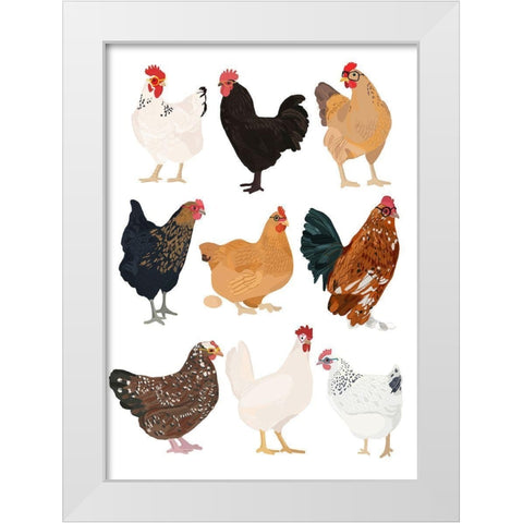 Hens In Glasses White Modern Wood Framed Art Print by Melin, Hanna