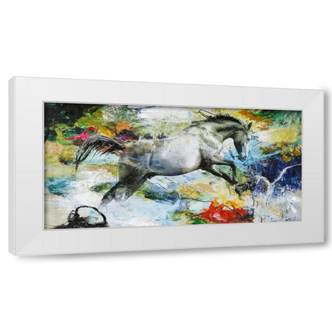 Horse White Modern Wood Framed Art Print by Design Fabrikken
